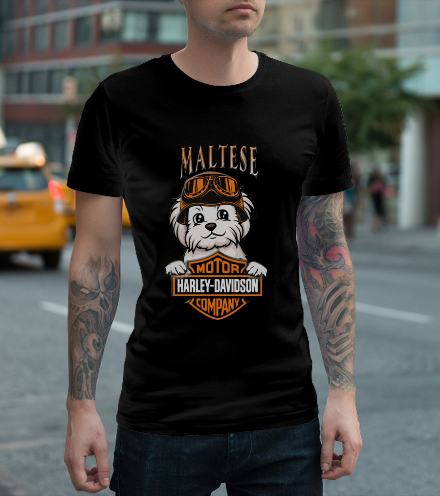 Maltese Harley Davidson Motor Company Dog With Goggles T-Shirt