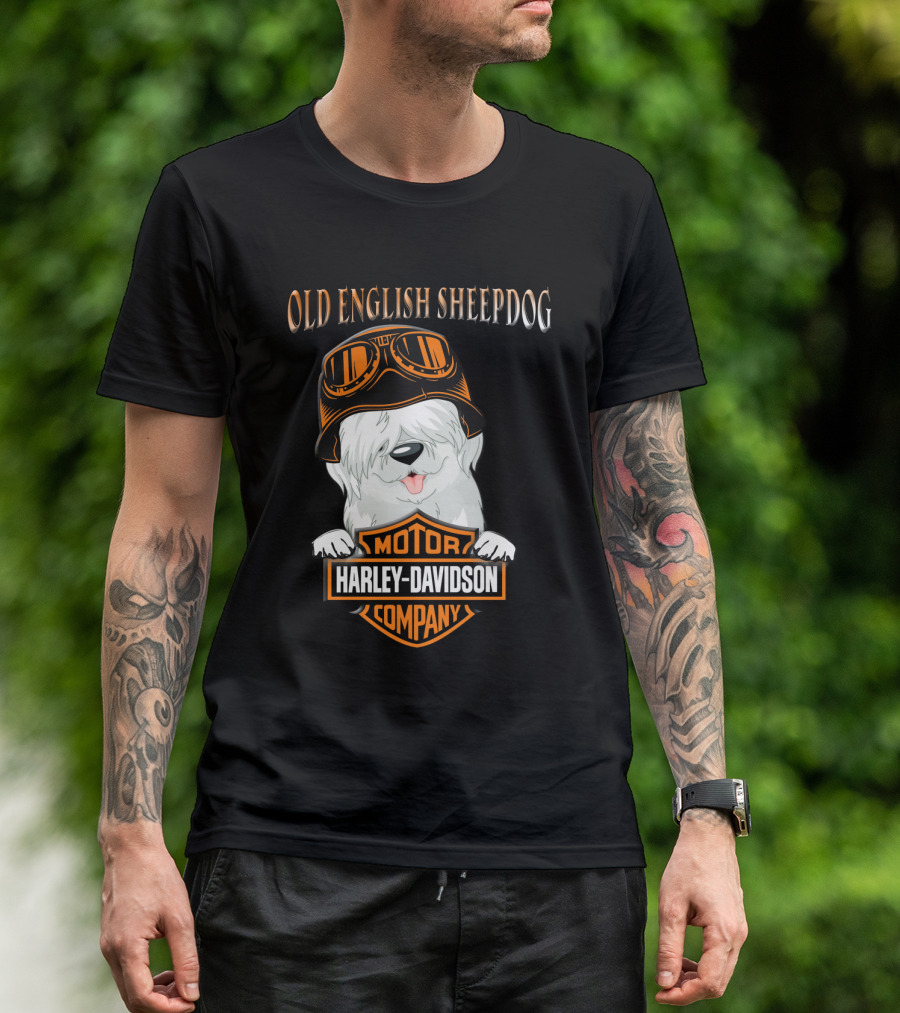 Old English Sheepdog Harley Davidson Motorcycle Company T-Shirt