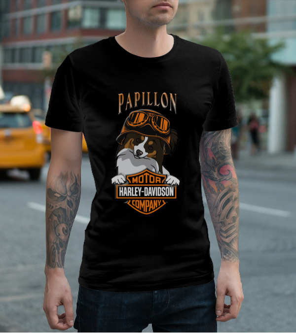 Papillon Harley Davidson Motor Company Dog Goggles T-Shirt