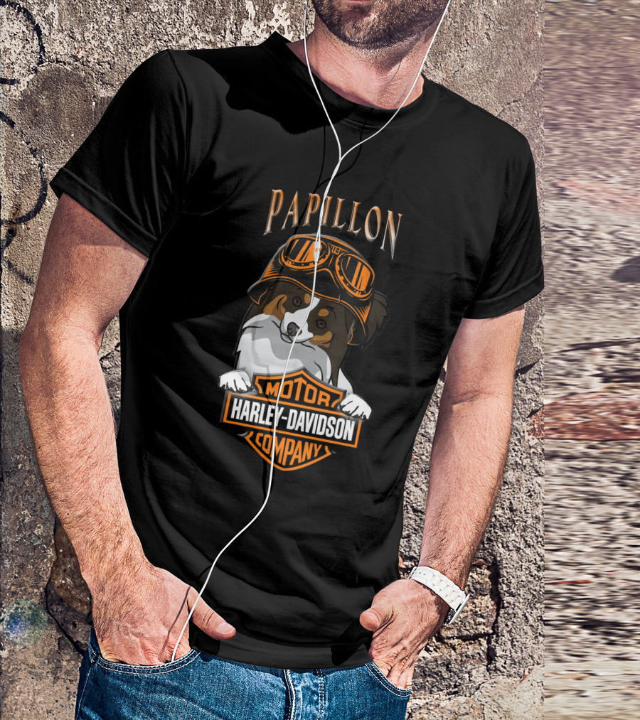 Papillon Harley Davidson Motor Company Dog Goggles T-Shirt