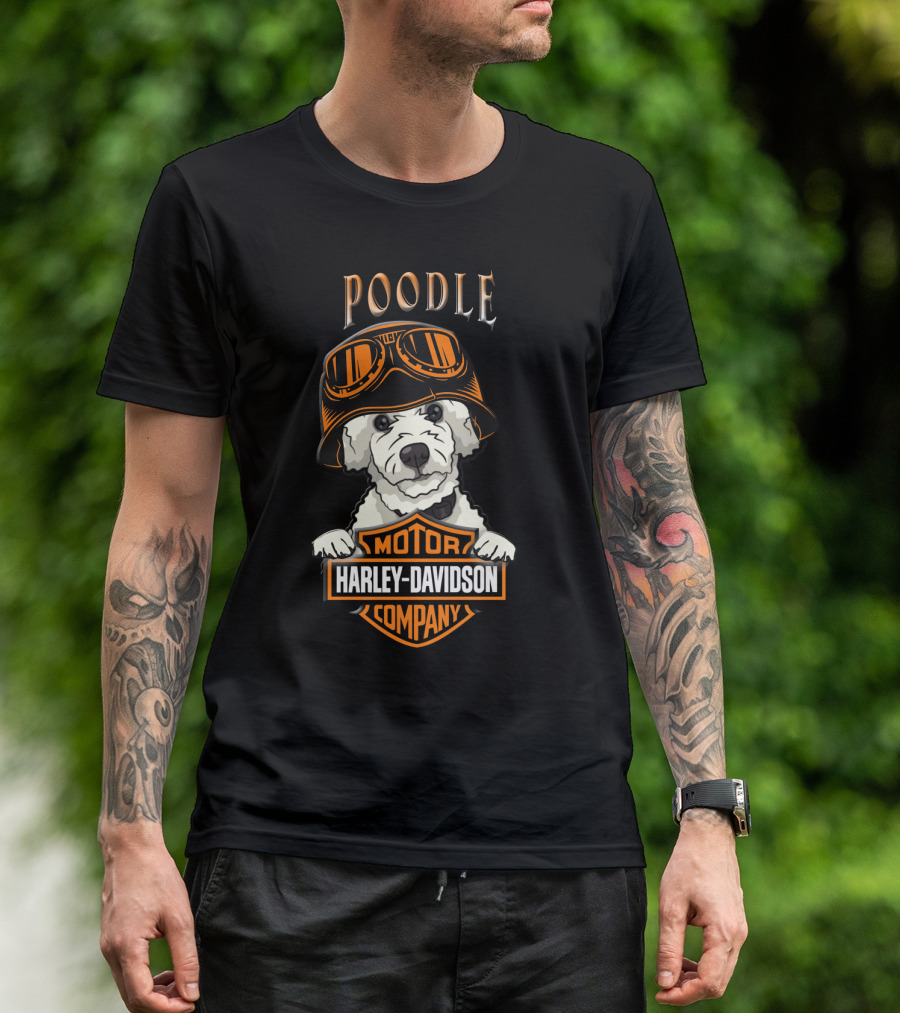 Poodle Harley Davidson Motorcycle Company Dog Helmet T-Shirt