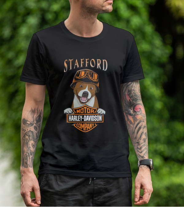 Stafford Harley Davidson Motor Company Staffordshire Bull Terrier T-Shirt