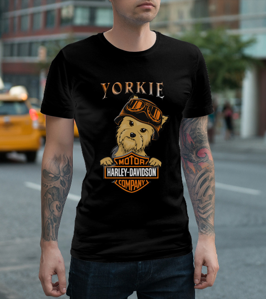 Yorkie Harley Davidson Motorcycle Dog With Goggles T-Shirt