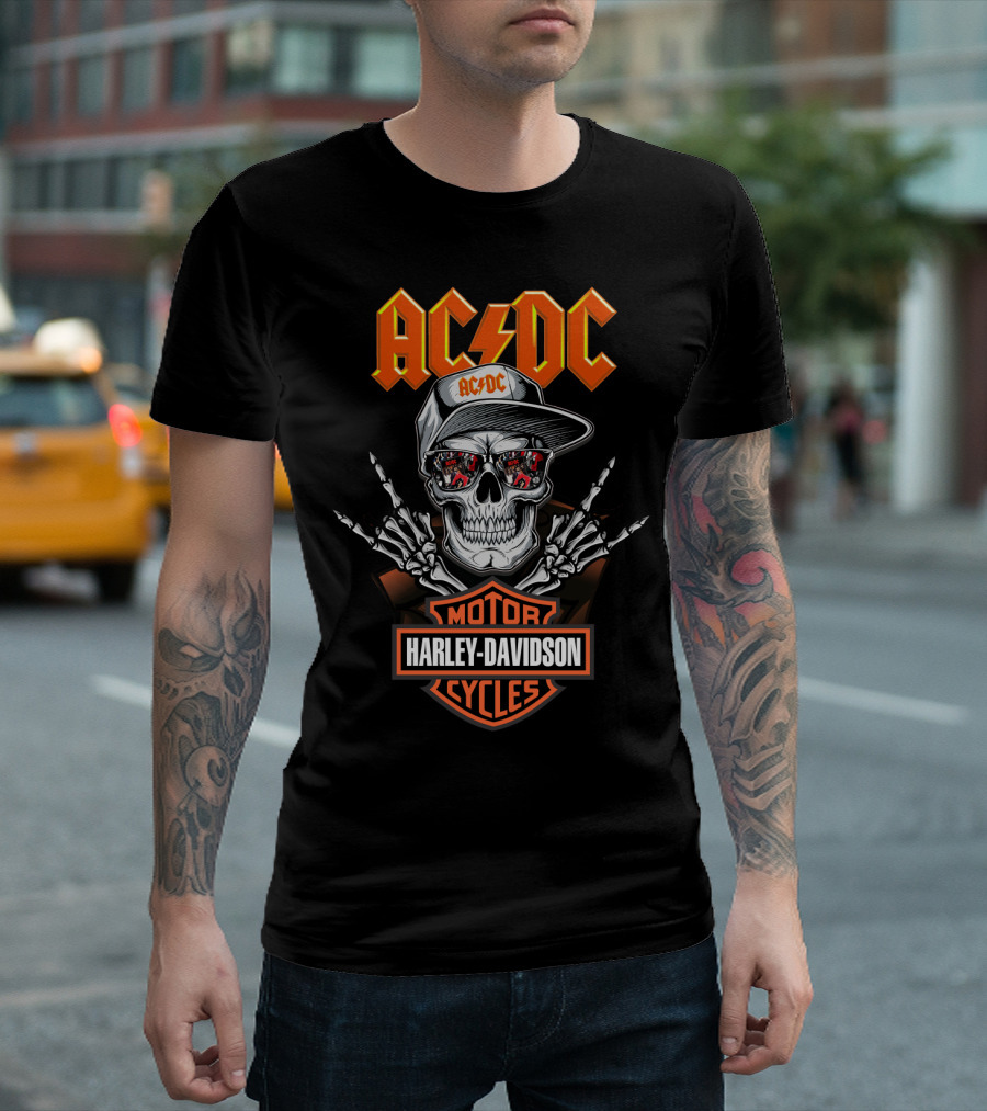 Acdc Harley Davidson Motor Cycles Skull T-Shirt