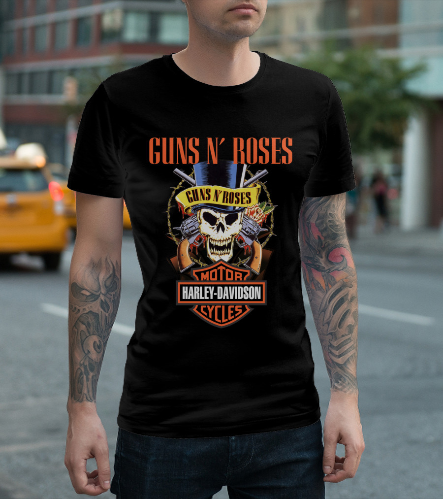 Guns N' Roses Harley Davidson Motor Cycles Skull T-Shirt