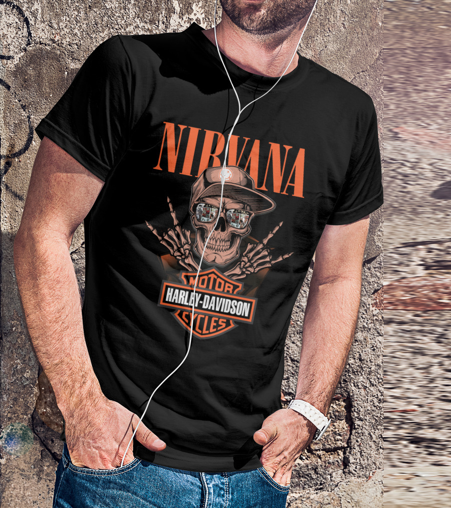 Nirvana Harley Davidson Motorcycles Skull Design T-Shirt