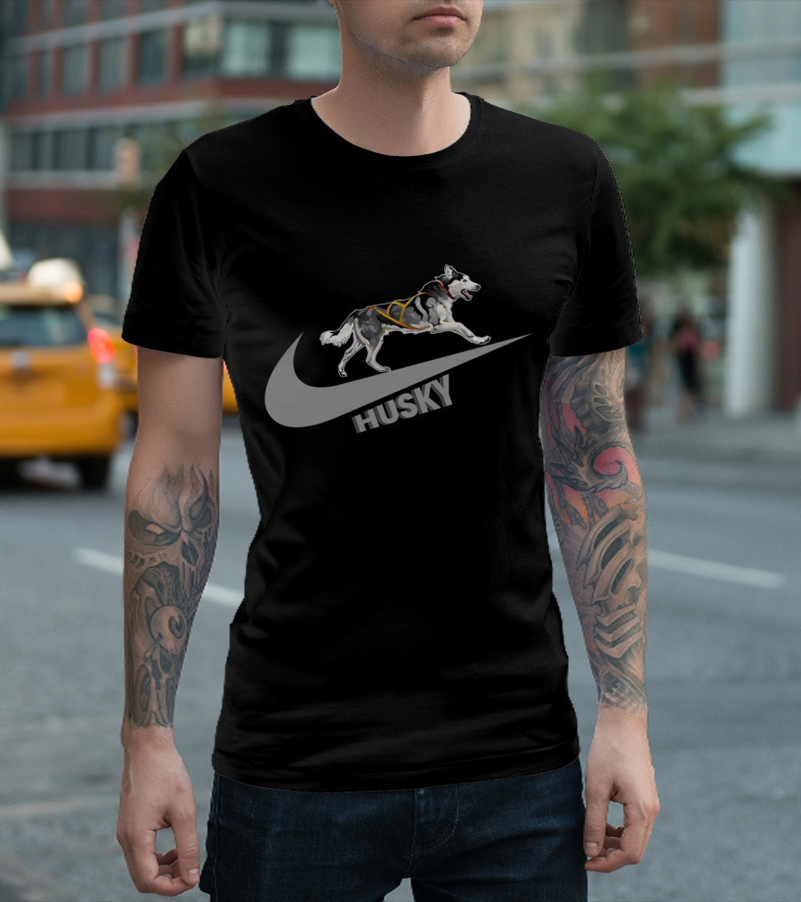 Husky Nike Logo With Running Dog On Swoosh T-Shirt