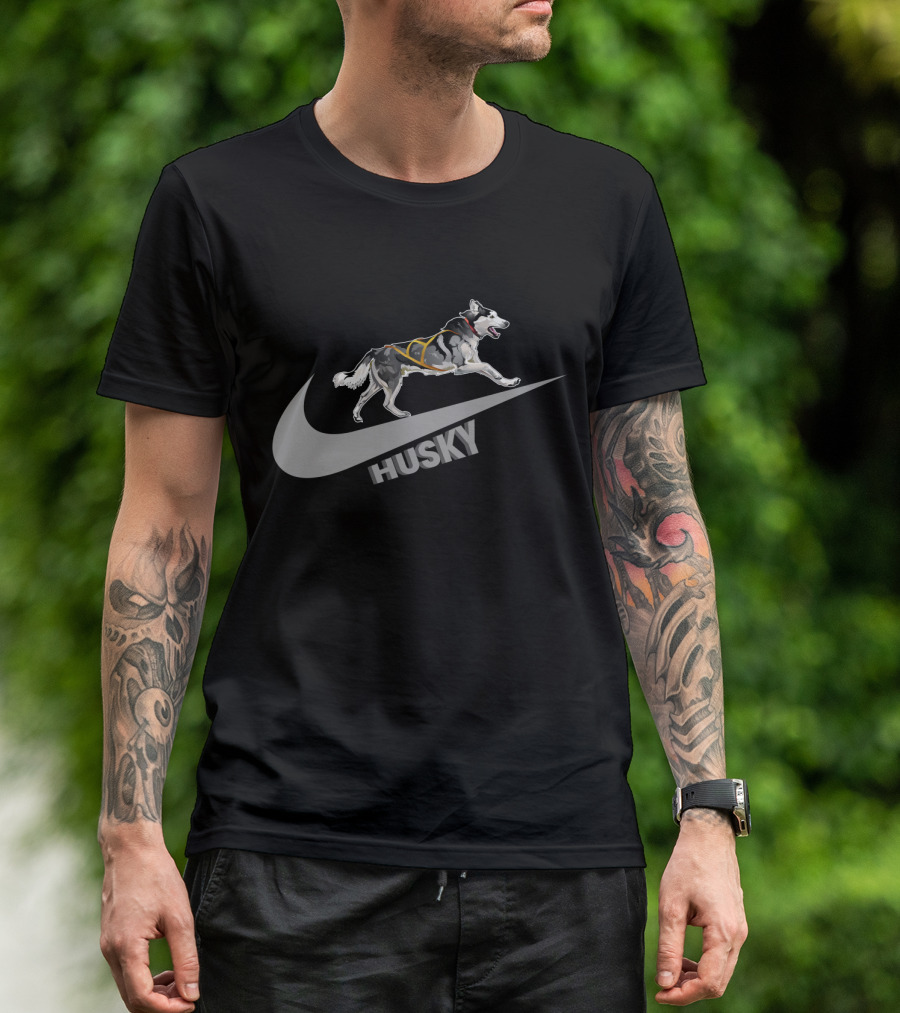 Husky Nike Logo With Running Dog On Swoosh T-Shirt