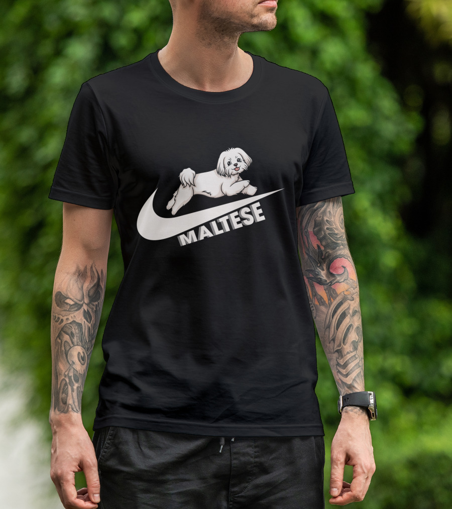 Maltese Dog With Nike T-Shirt