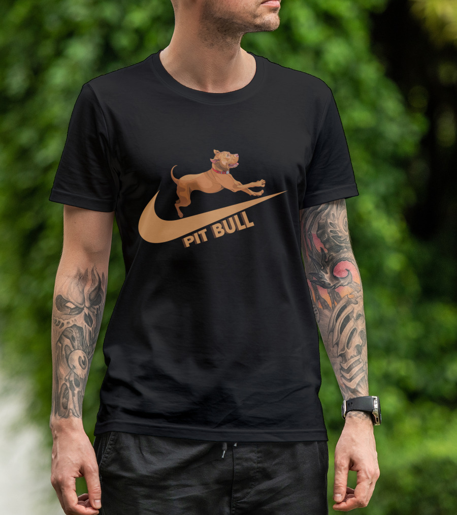 Pit Bull Nike Swoosh Dog Jumping T-Shirt