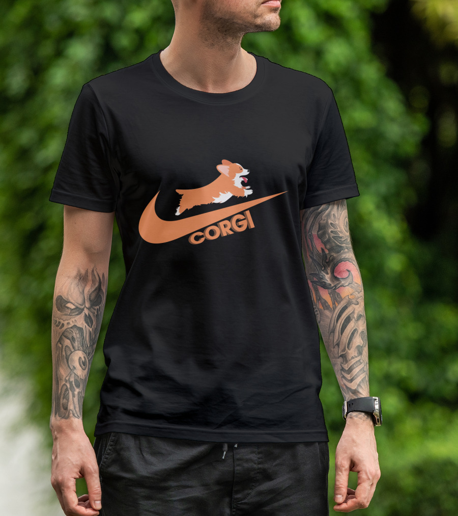 Corgi Jumping Nike Swoosh T-Shirt