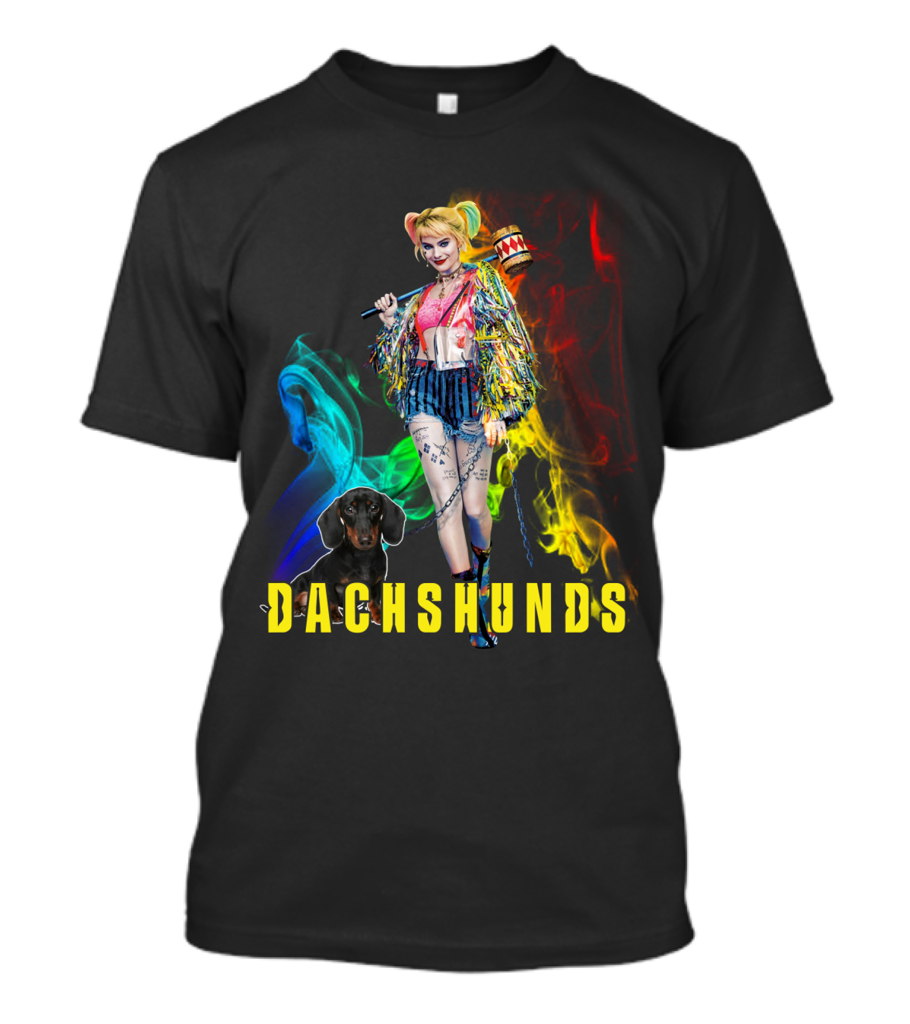 Dachshunds Harley Quinn Colorful Smoke Design Dh T-Shirt