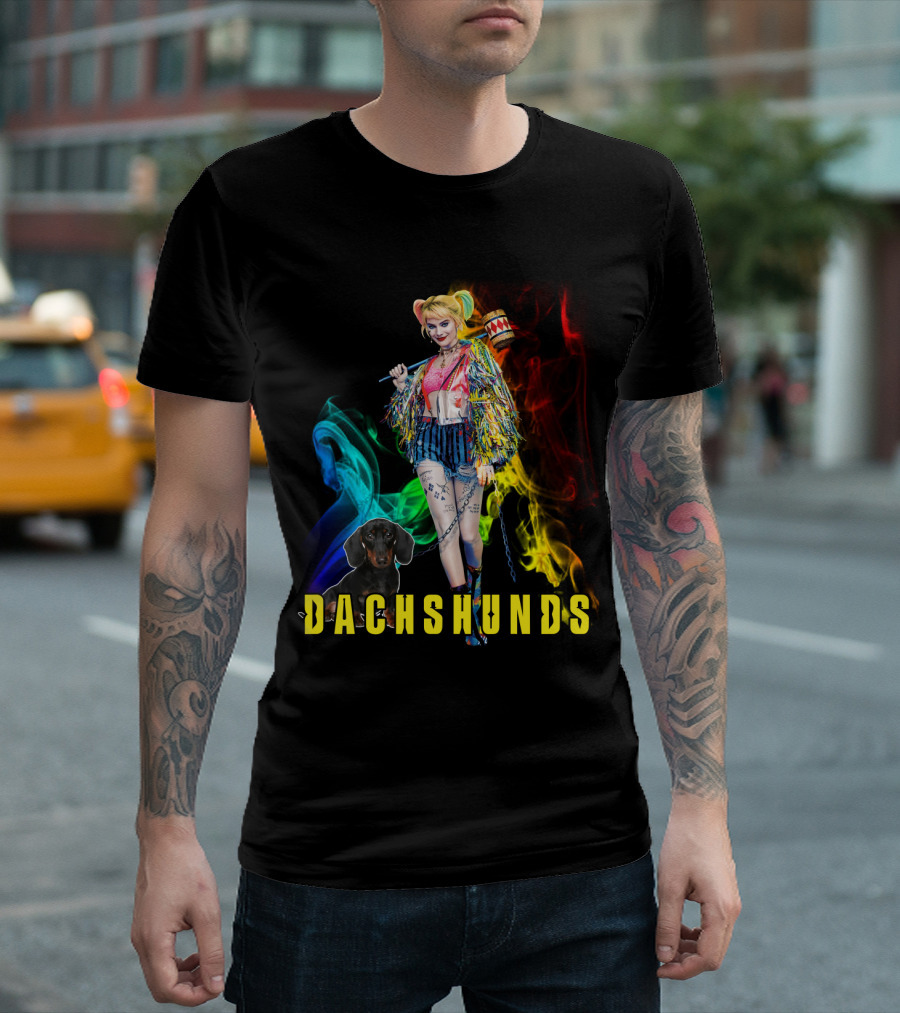 Dachshunds Harley Quinn Colorful Smoke Design Dh T-Shirt