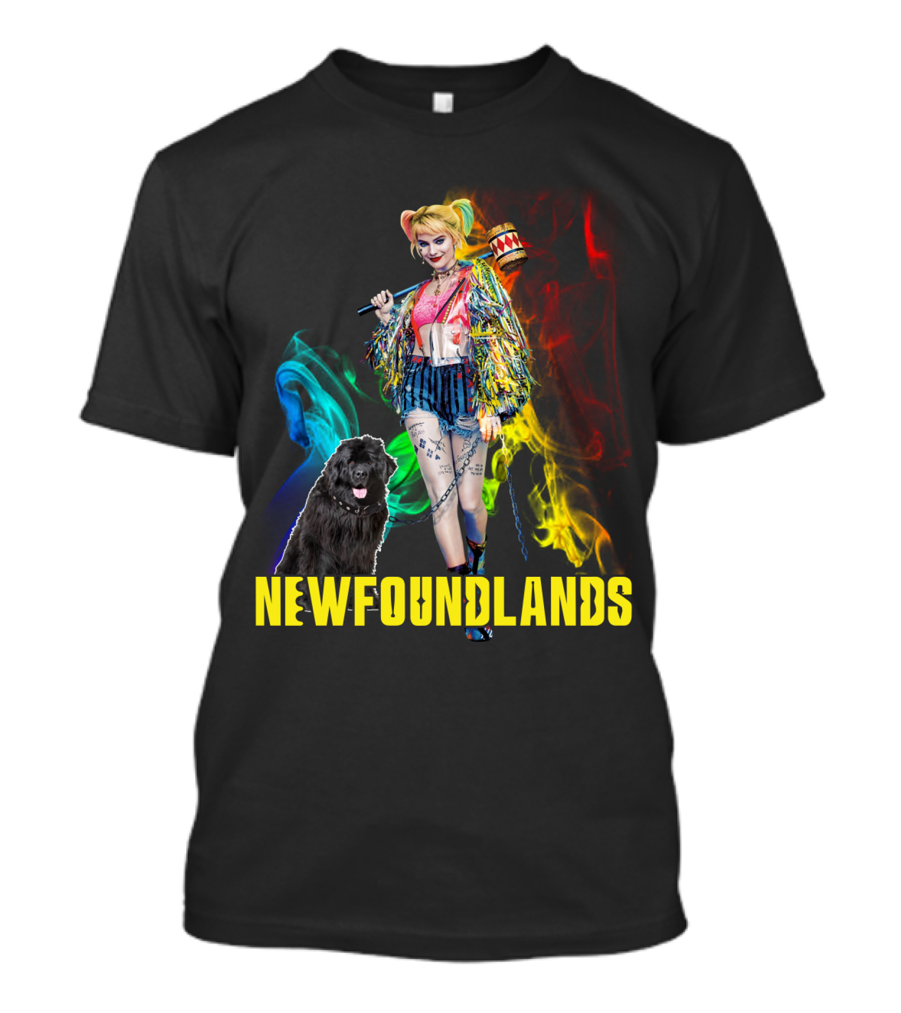 Harley Quinn Newfoundlands Comic Character Newfoundland Dog Colorful Smoke T-Shirt