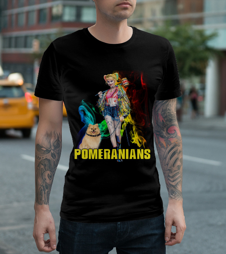 Harley Quinn Pomeranians Colorful Smoke T-Shirt
