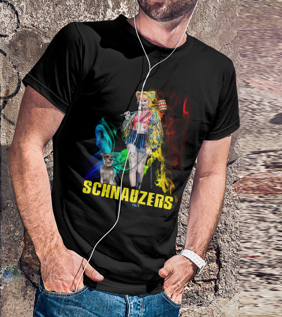 Harley Quinn Schnauzers Colorful Comic Style T-Shirt