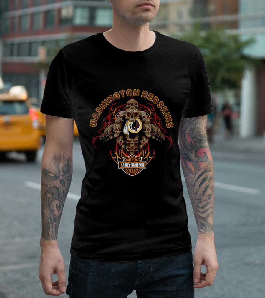 Washington Redskins Harley Davidson Motorcycles Skulls Flame T-Shirt
