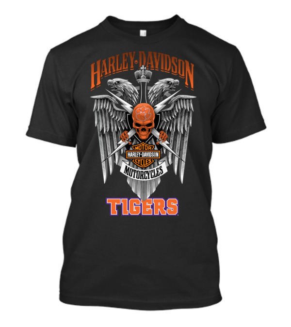 Harley Davidson Motorcycles Clemson Tigers Skull Wings T-Shirt
