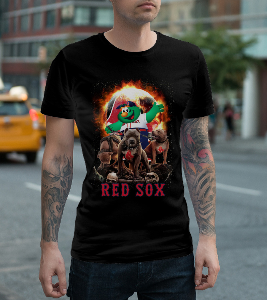 Boston Red Sox Wally Mascot With Fierce Bulldogs And Fiery T-Shirt