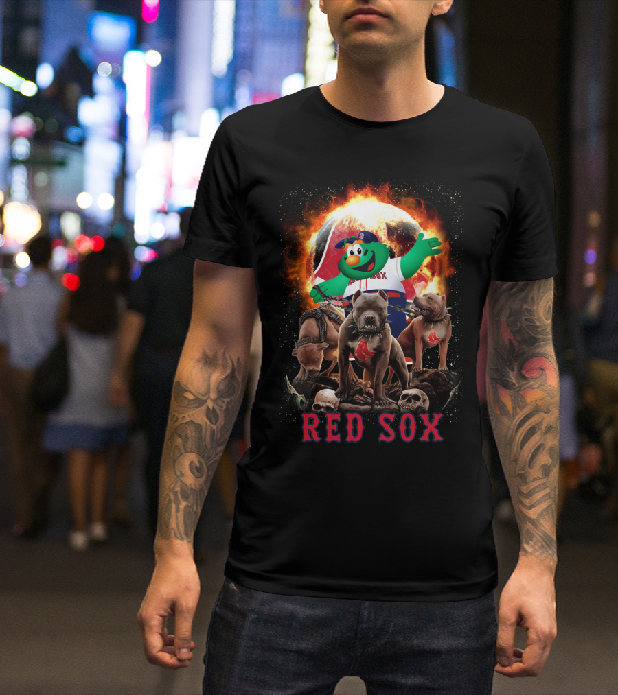 Boston Red Sox Wally Mascot With Fierce Bulldogs And Fiery T-Shirt