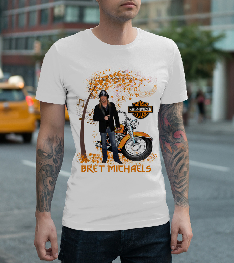 Bret Michaels Harley Davidson Motorcycles Musical Autumn Scene T-Shirt