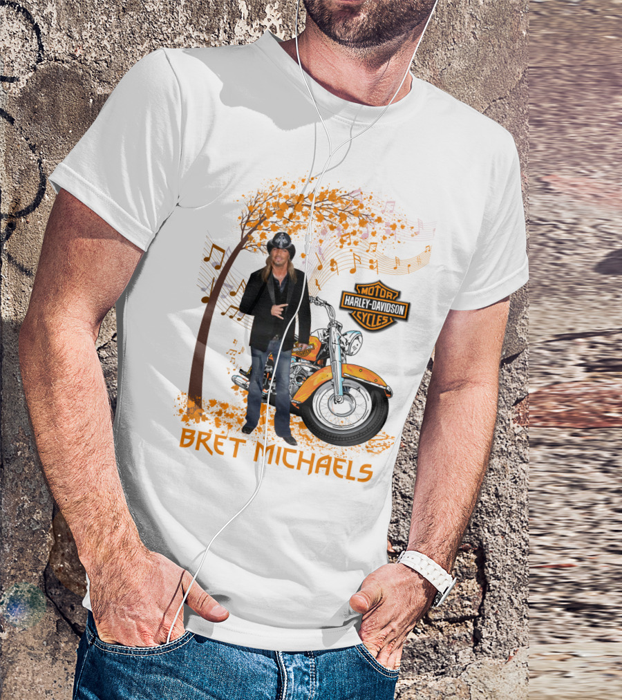 Bret Michaels Harley Davidson Motorcycles Musical Autumn Scene T-Shirt