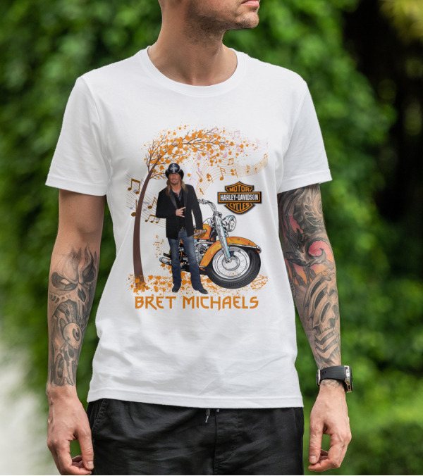 Bret Michaels Harley Davidson Motorcycles Musical Autumn Scene T-Shirt