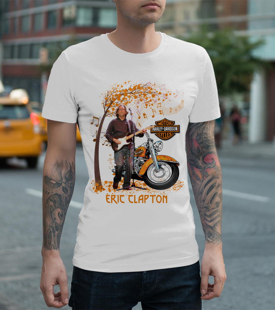 Eric Clapton Harley Davidson Guitar And Motorcycle Music Theme T-Shirt