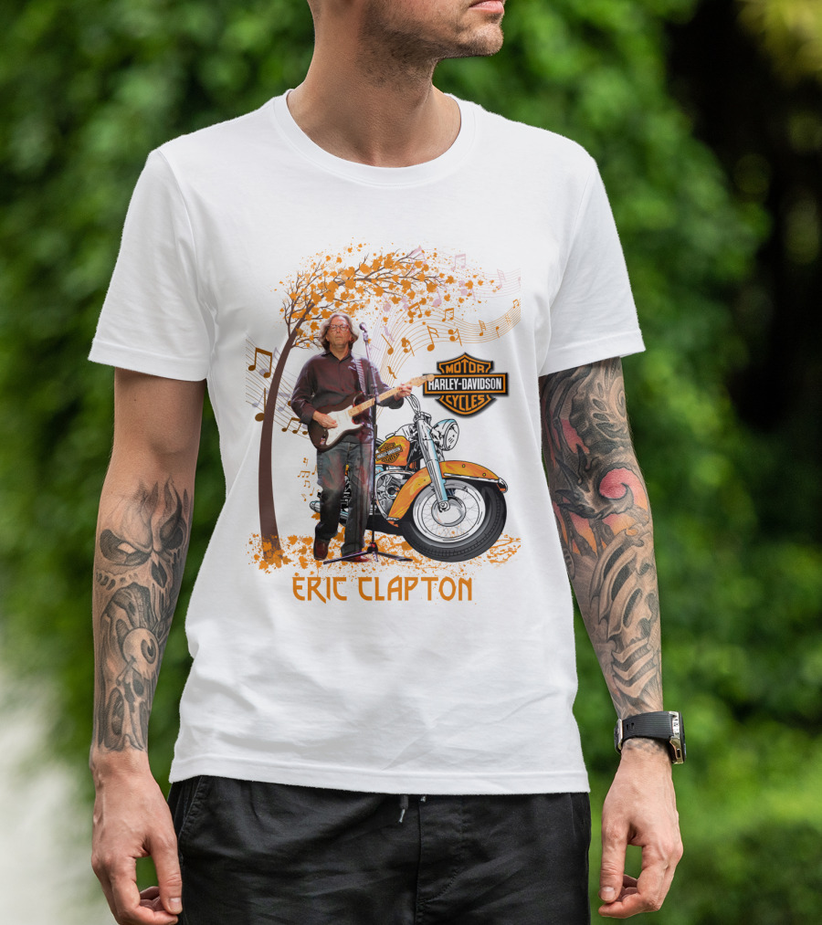 Eric Clapton Harley Davidson Guitar And Motorcycle Music Theme T-Shirt