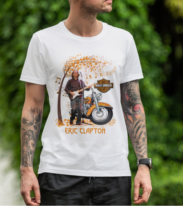 Eric Clapton Harley Davidson Guitar And Motorcycle Music Theme T-Shirt
