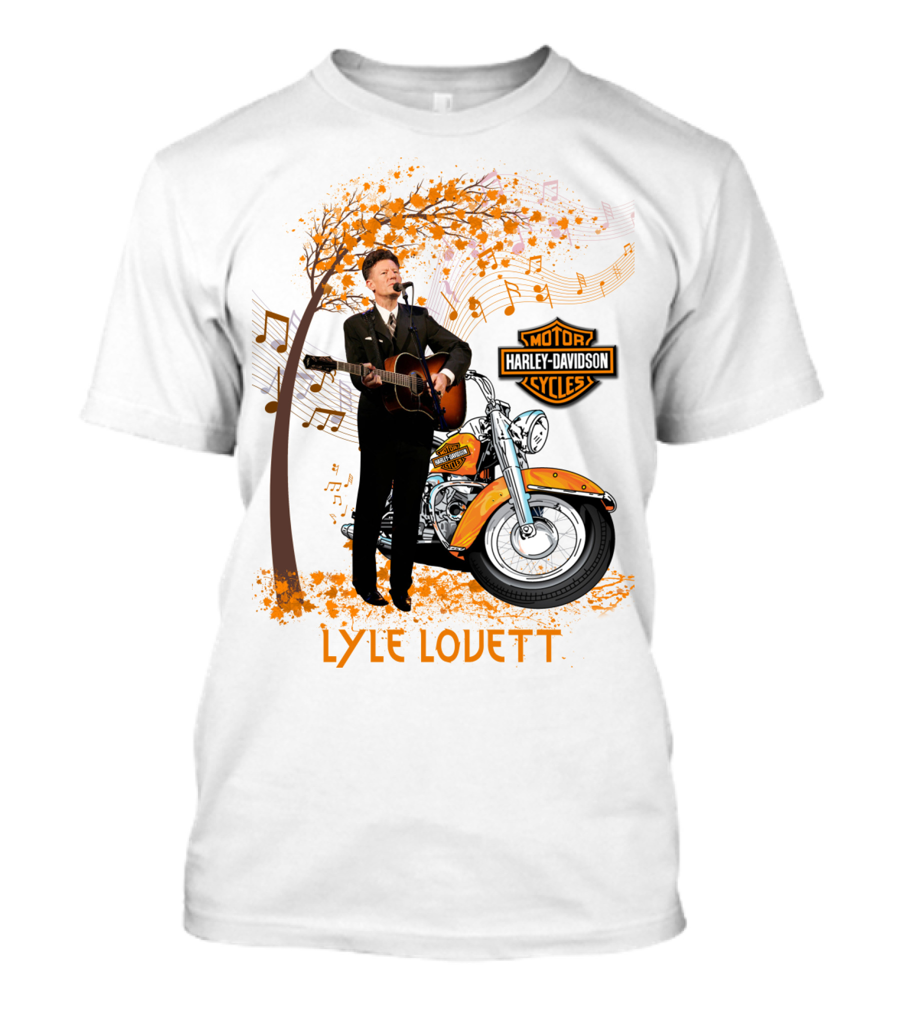Lyle Lovett Harley Davidson Guitar Music Theme With Motorcycle And Notes T-Shirt