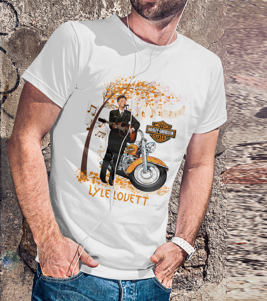 Lyle Lovett Harley Davidson Guitar Music Theme With Motorcycle And Notes T-Shirt