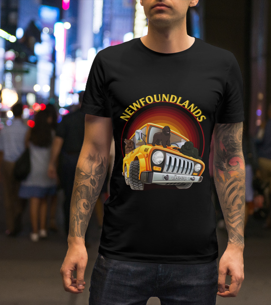 Newfoundlands Jeep Adventure With Dogs In Sunset Circle T-Shirt