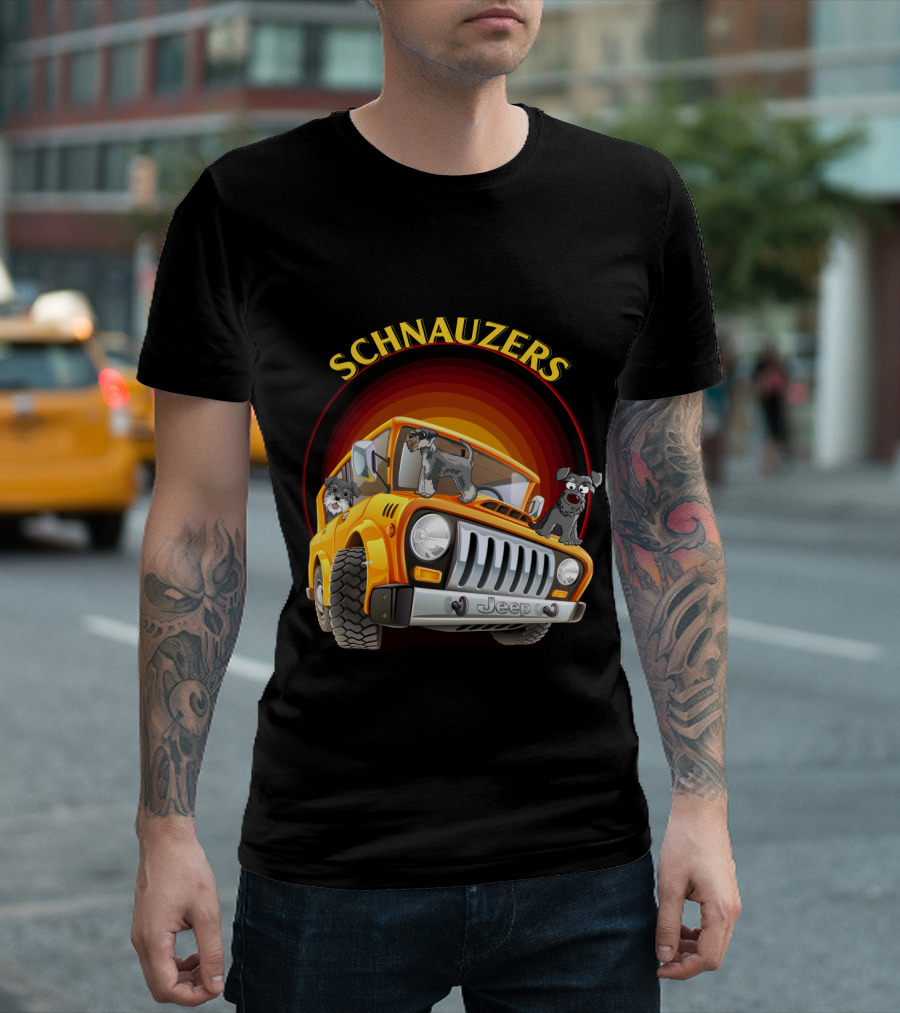 Schnauzers Jeep Adventure In Orange Cruiser T-Shirt