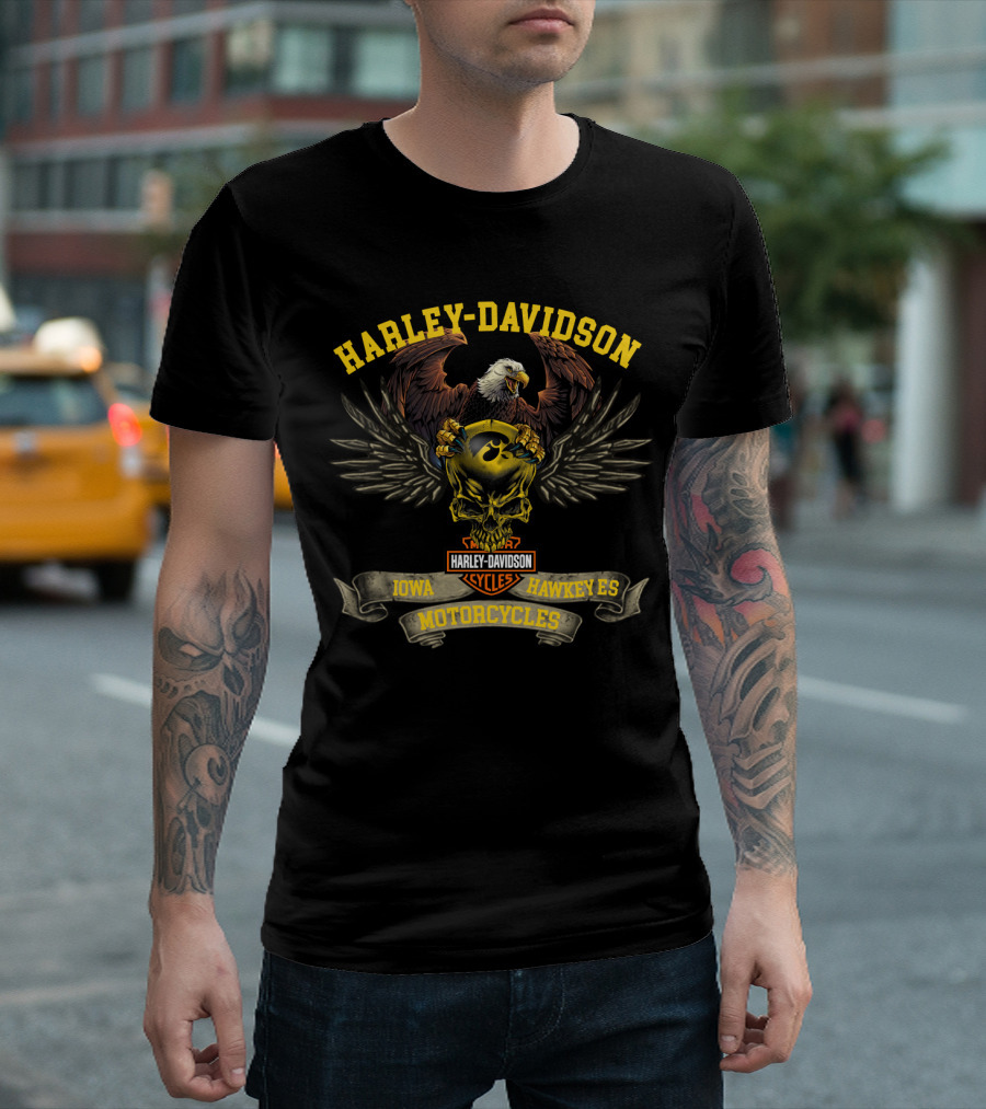 Harley Davidson Iowa Hawkeyes Motorcycles Eagle Skull T-Shirt