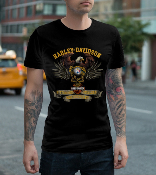 Harley Davidson Pittsburgh Steelers Motorcycles Cycles Eagle T-Shirt