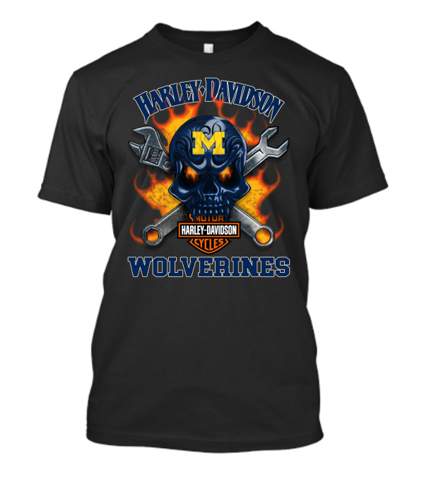 Harley Davidson Michigan Wolverines Skull Flames T-Shirt