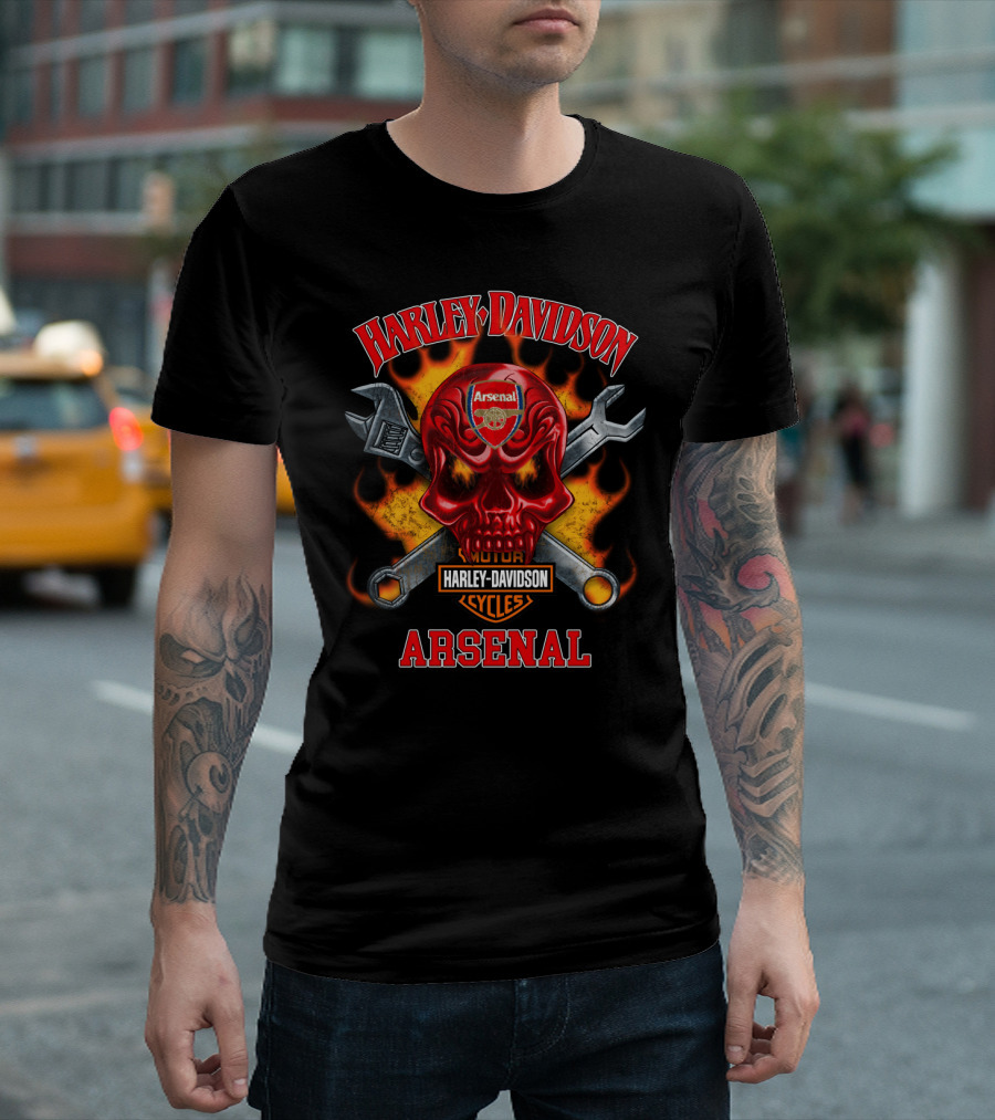 Harley Davidson Arsenal Skull With Wrenches And Flames T-Shirt