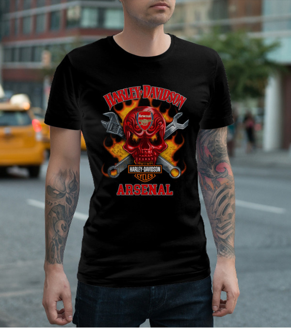 Harley Davidson Arsenal Skull With Wrenches And Flames T-Shirt