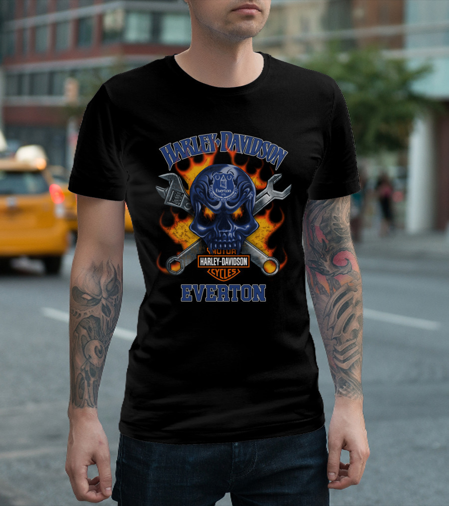 Harley Davidson Everton Skull With Tools And Flames T-Shirt