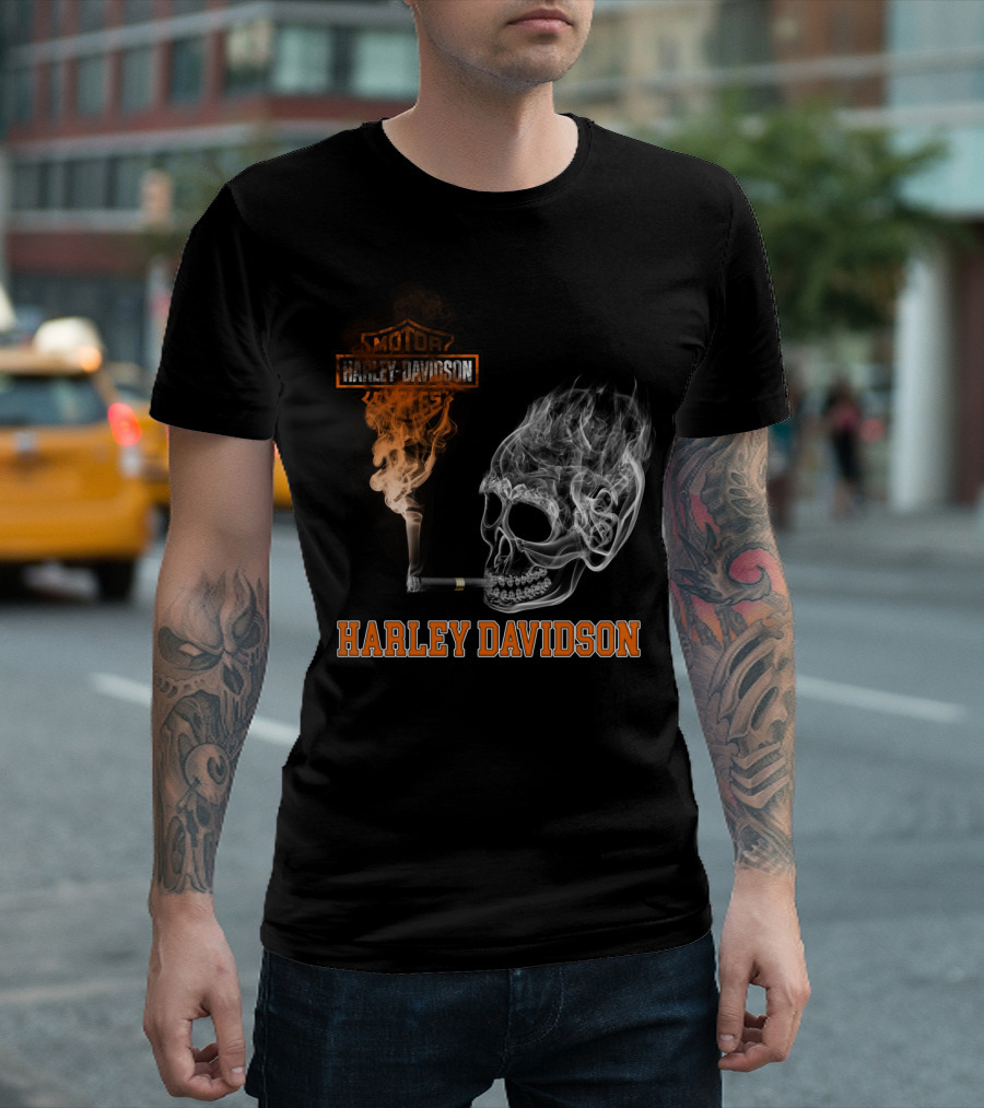 Harley Davidson Smoking Skull Motor Cycles T-Shirt