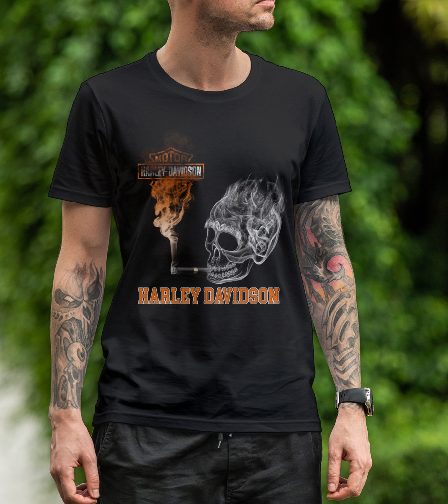 Harley Davidson Smoking Skull Motor Cycles T-Shirt