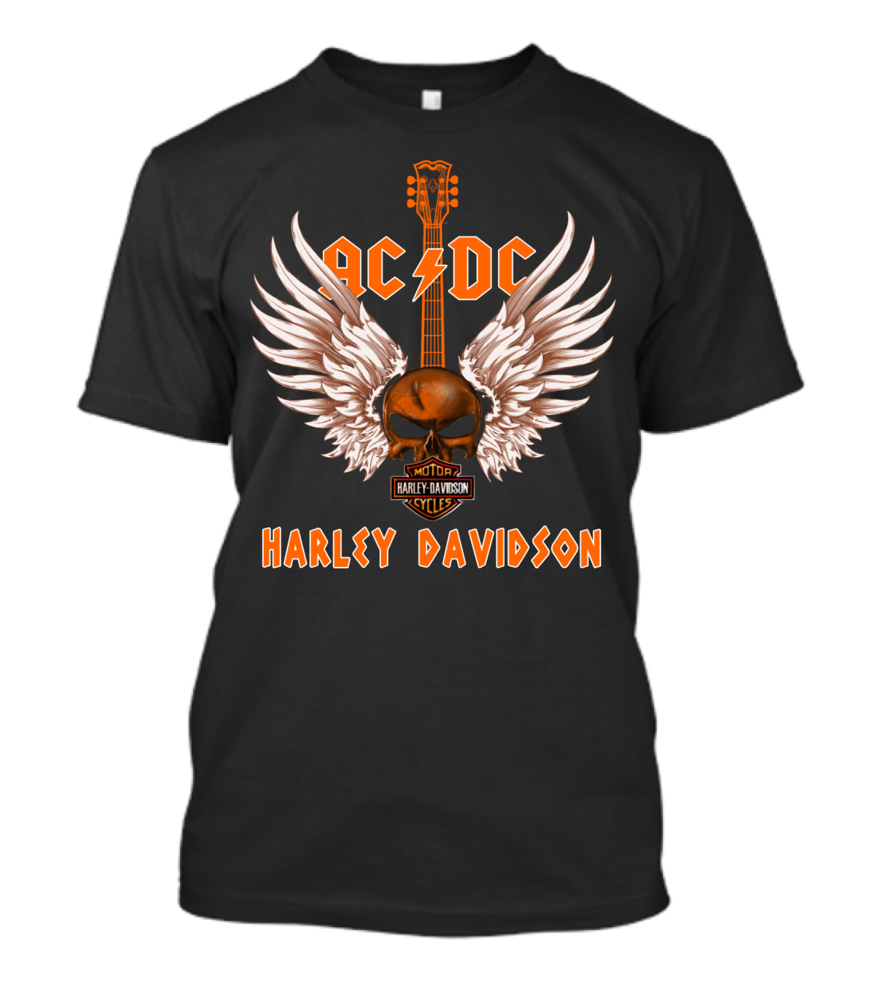Ac Dc Harley Davidson Motor Cycles Skull Wings Guitar T-Shirt