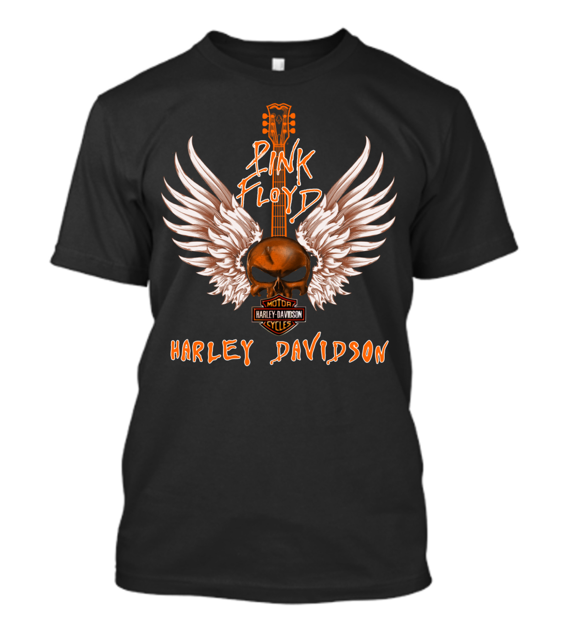 Pink Floyd Harley Davidson Motorcycles Skull Wings Guitar T-Shirt