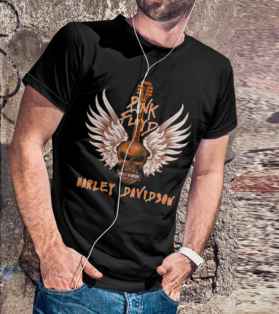 Pink Floyd Harley Davidson Motorcycles Skull Wings Guitar T-Shirt
