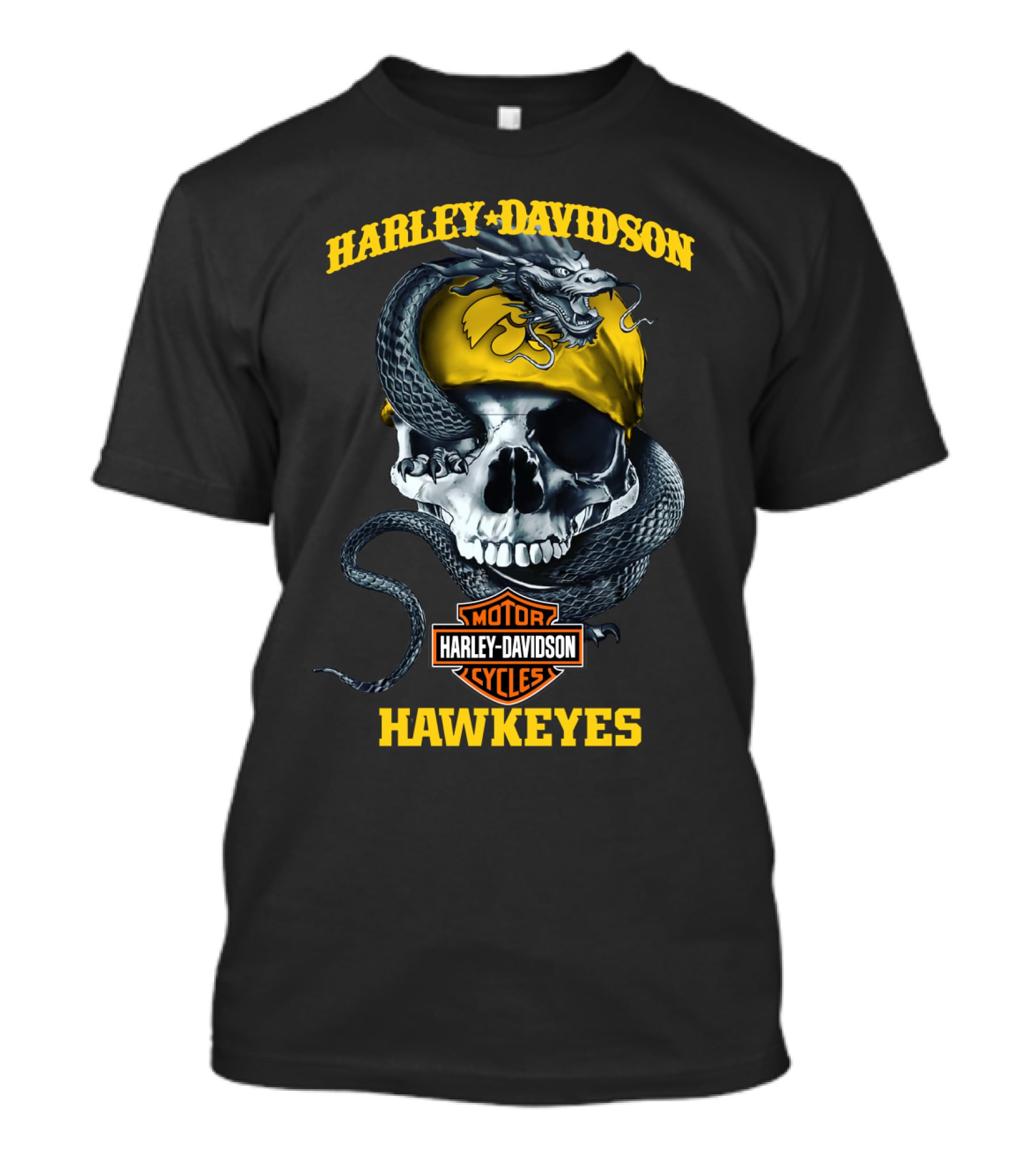 Harley Davidson Motor Cycles Hawkeyes Skull Snake T-Shirt