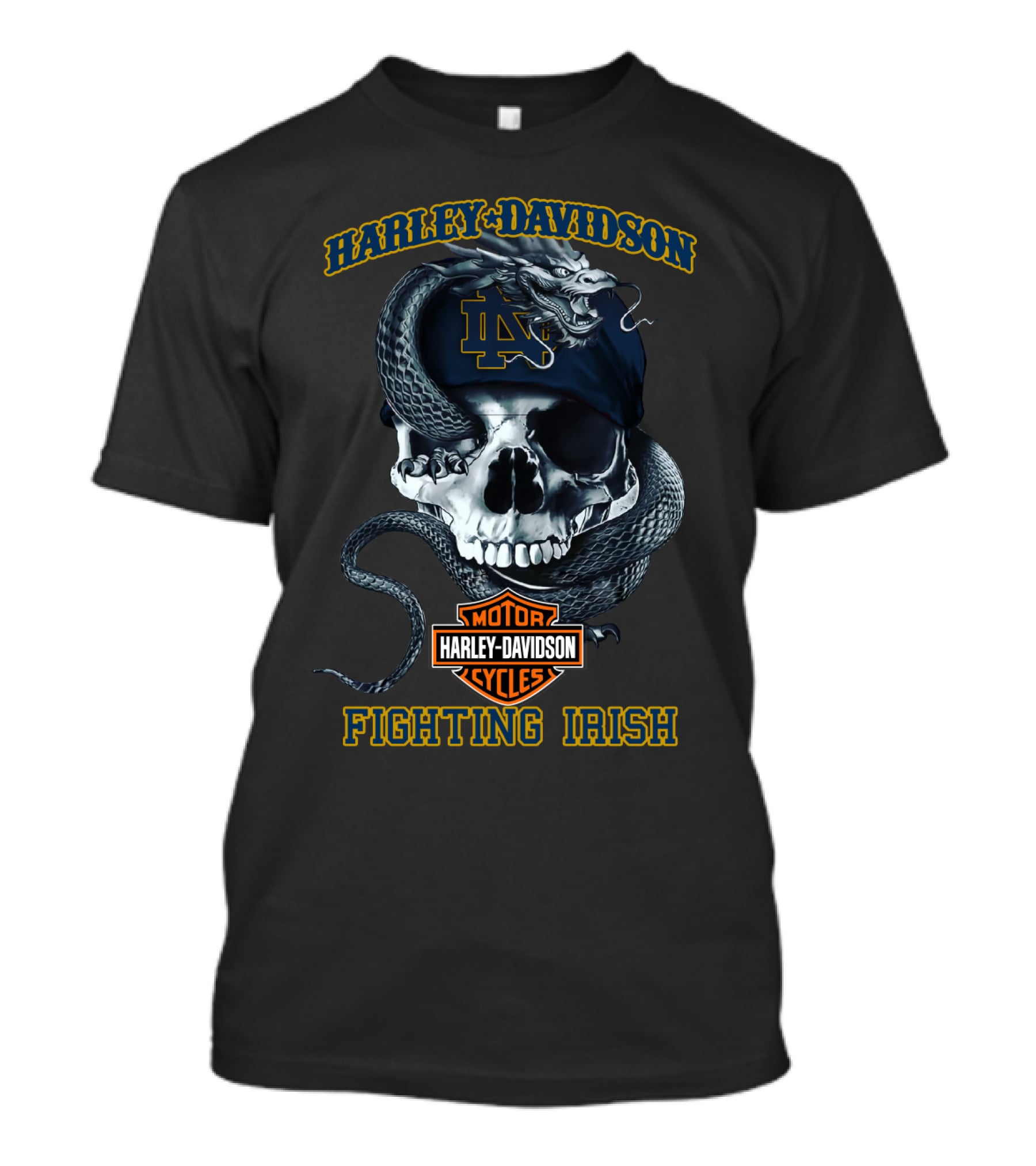 Harley Davidson Notre Dame Fighting Irish Skull And Snake T-Shirt