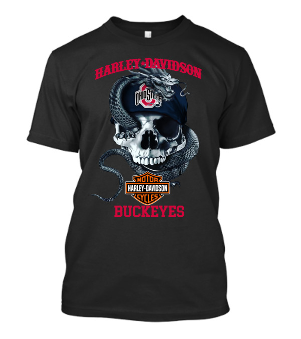 Harley Davidson Ohio State Buckeyes Skull Snake T-Shirt