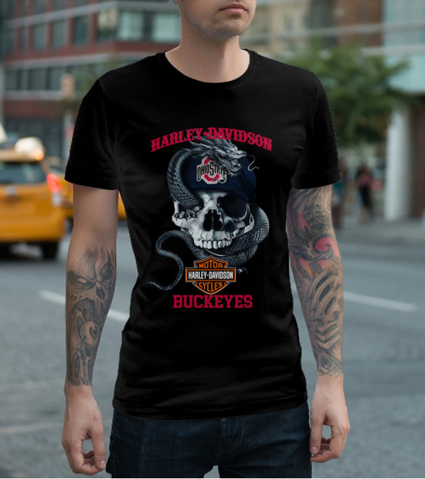 Harley Davidson Ohio State Buckeyes Skull Snake T-Shirt