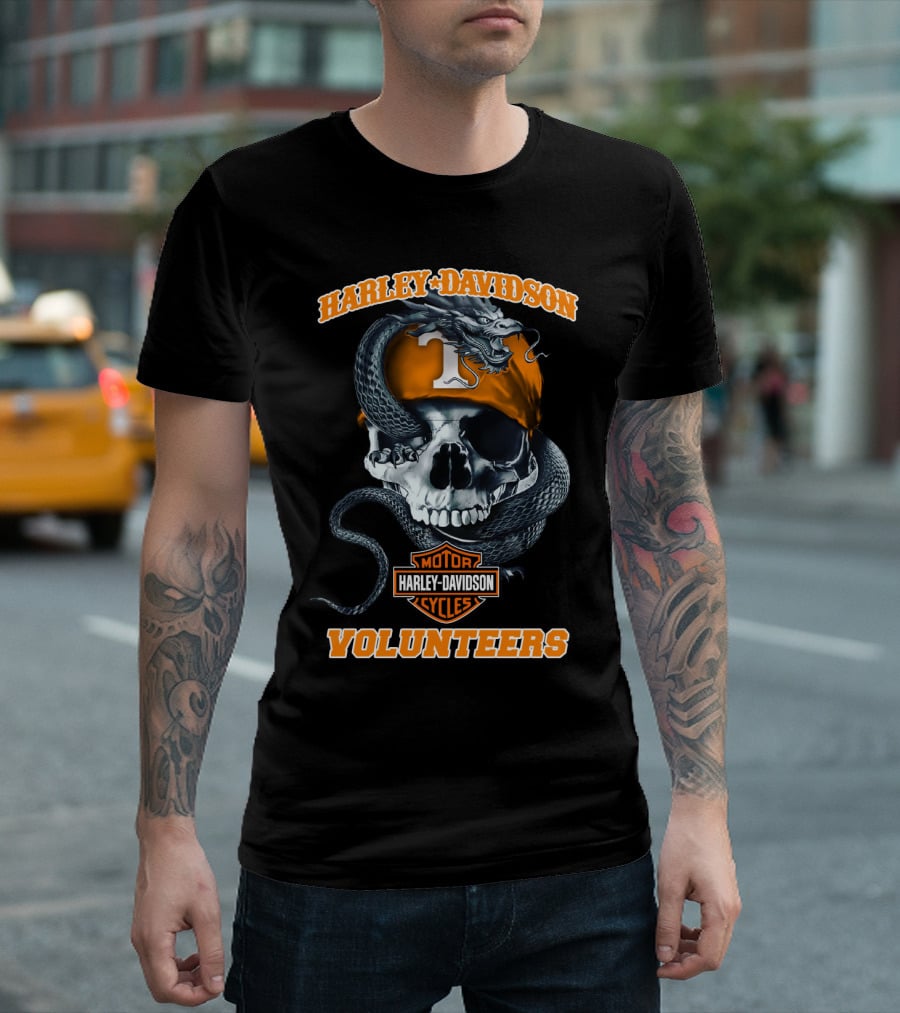Harley Davidson Tennessee Volunteers Skull And Snake Motorcycles T-Shirt